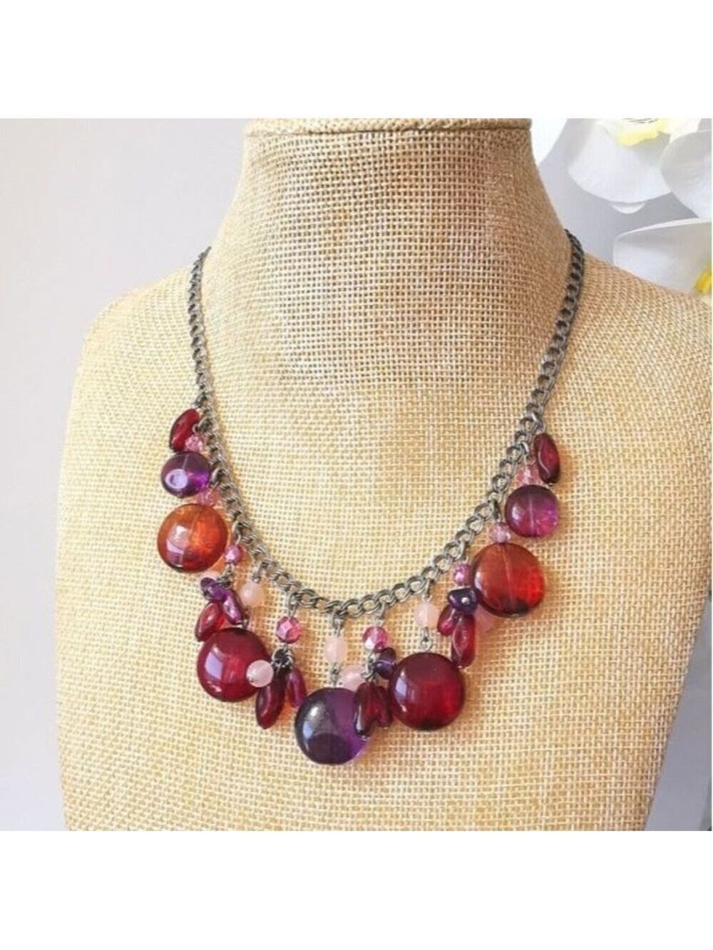 CZECH fire polished glass bead necklace in Plum Purple Red 🆕